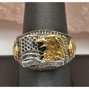 HARLEY DAVIDSON STERLING SILVER GOLD INLAY EAGLE BIKER'S MEN'S RING SIZE 9.25